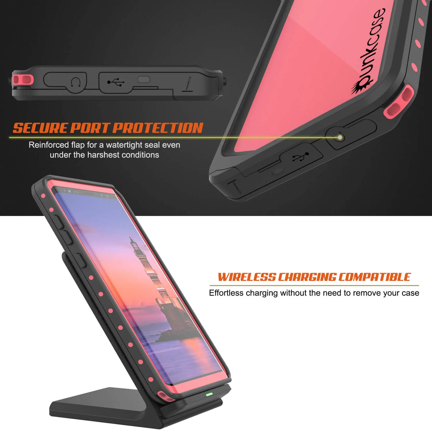 Galaxy Note 9 Waterproof Case, Punkcase Studstar Pink Thin Armor Cover