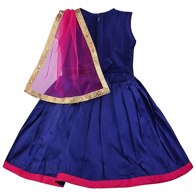 Girls Embroidered Fit and Flare Dress With Dupatta