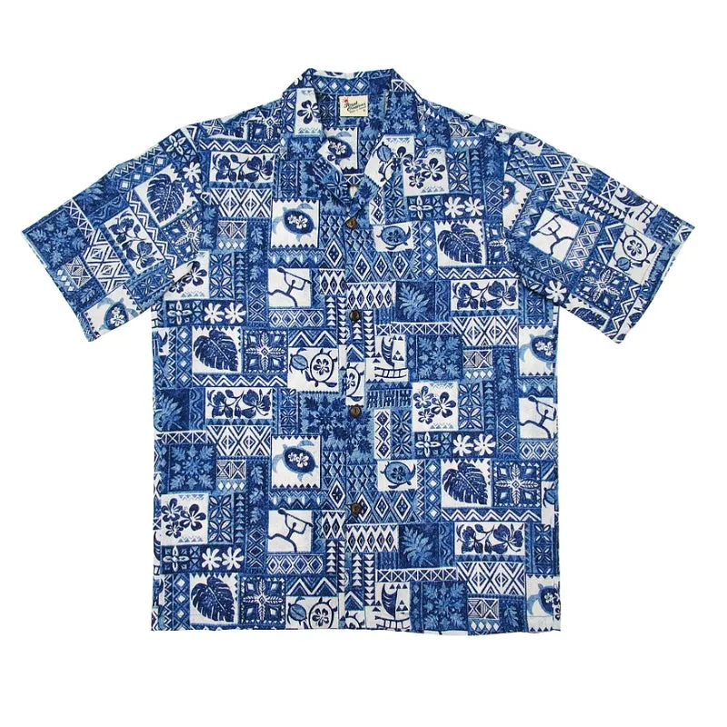 Hawaiian Motif Aloha Shirt | Blue, Green, Red