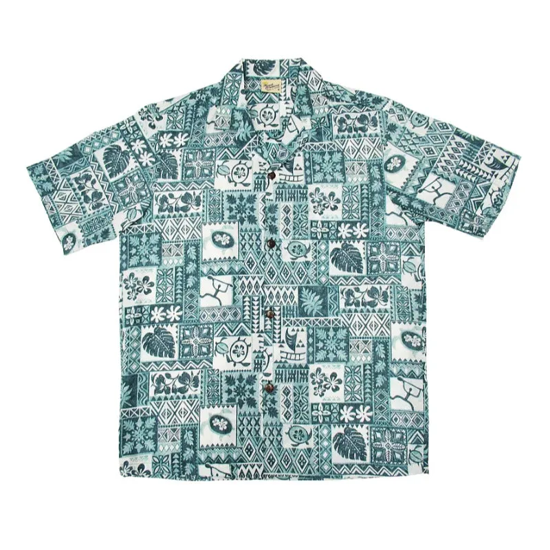 Hawaiian Motif Aloha Shirt | Blue, Green, Red