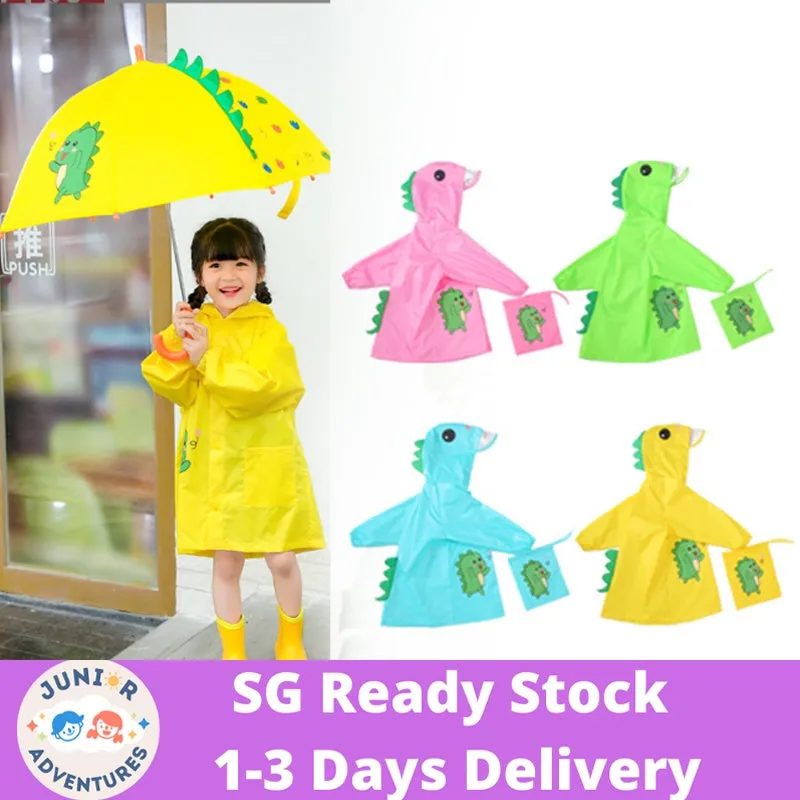 Kids Dinosaur Umbrella Rain boot Poncho Raincoat With Hood comes with Storage Bag for Boys and Girls