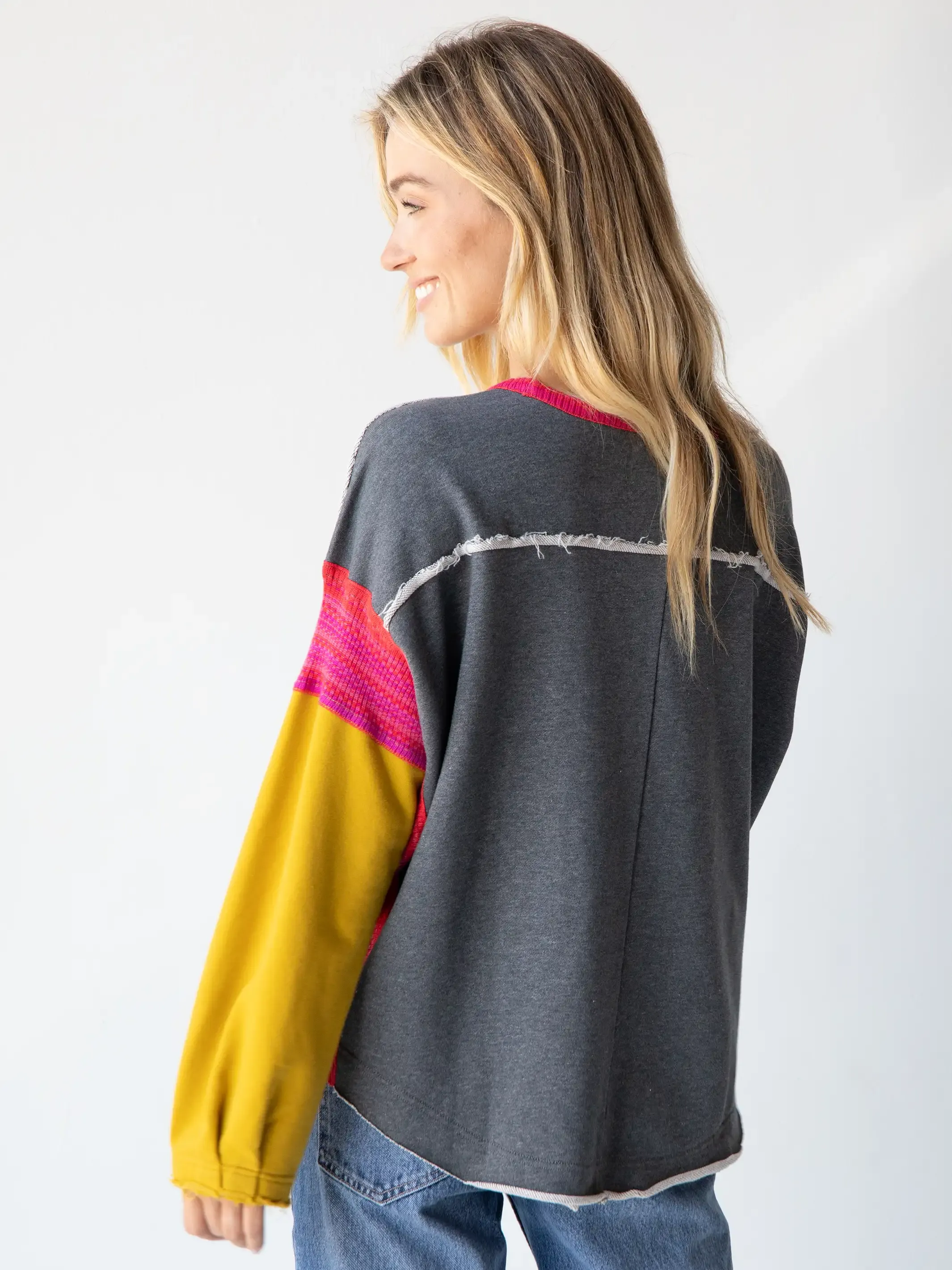 Knit Trim Sweatshirt - Grey