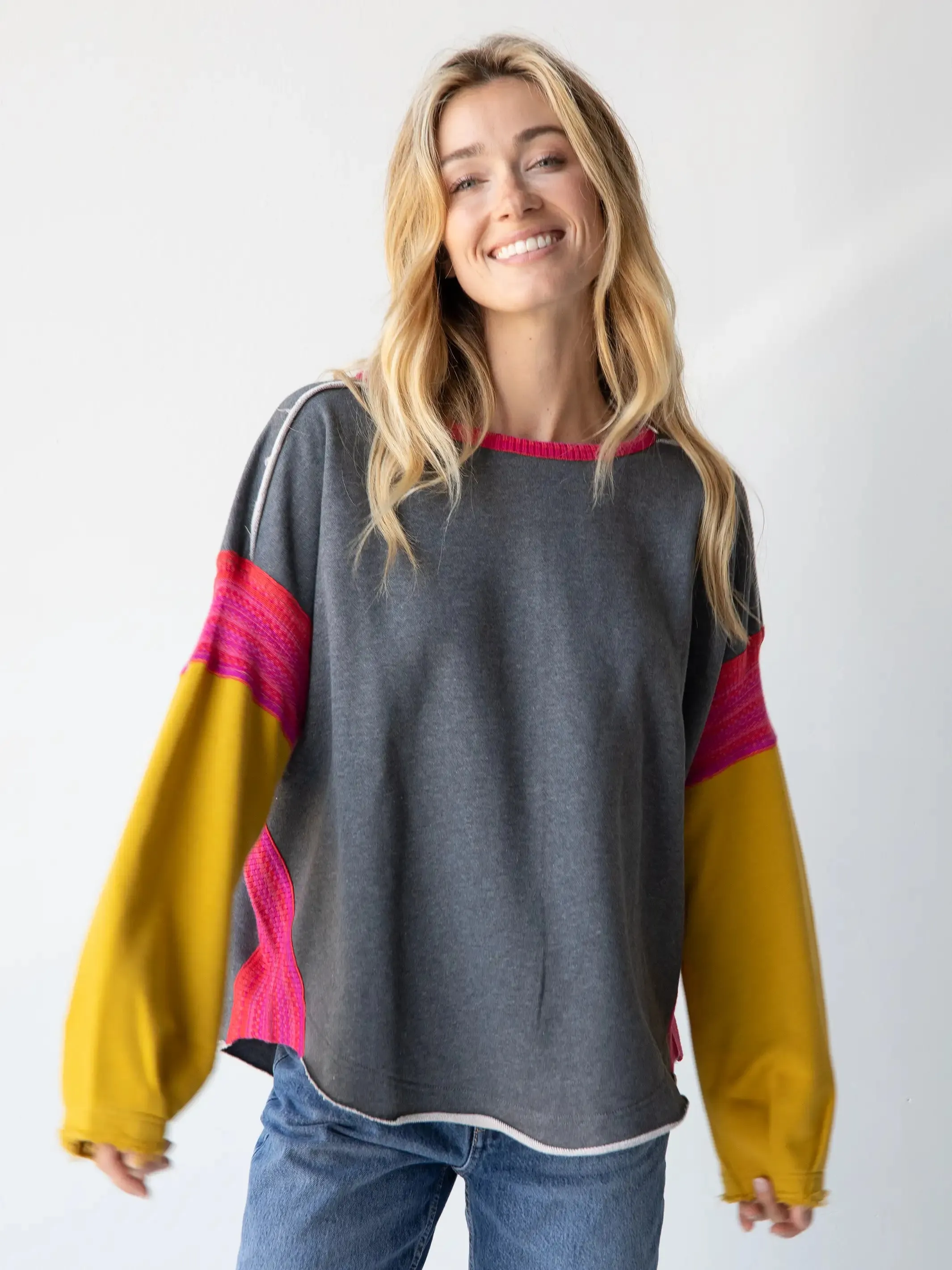 Knit Trim Sweatshirt - Grey