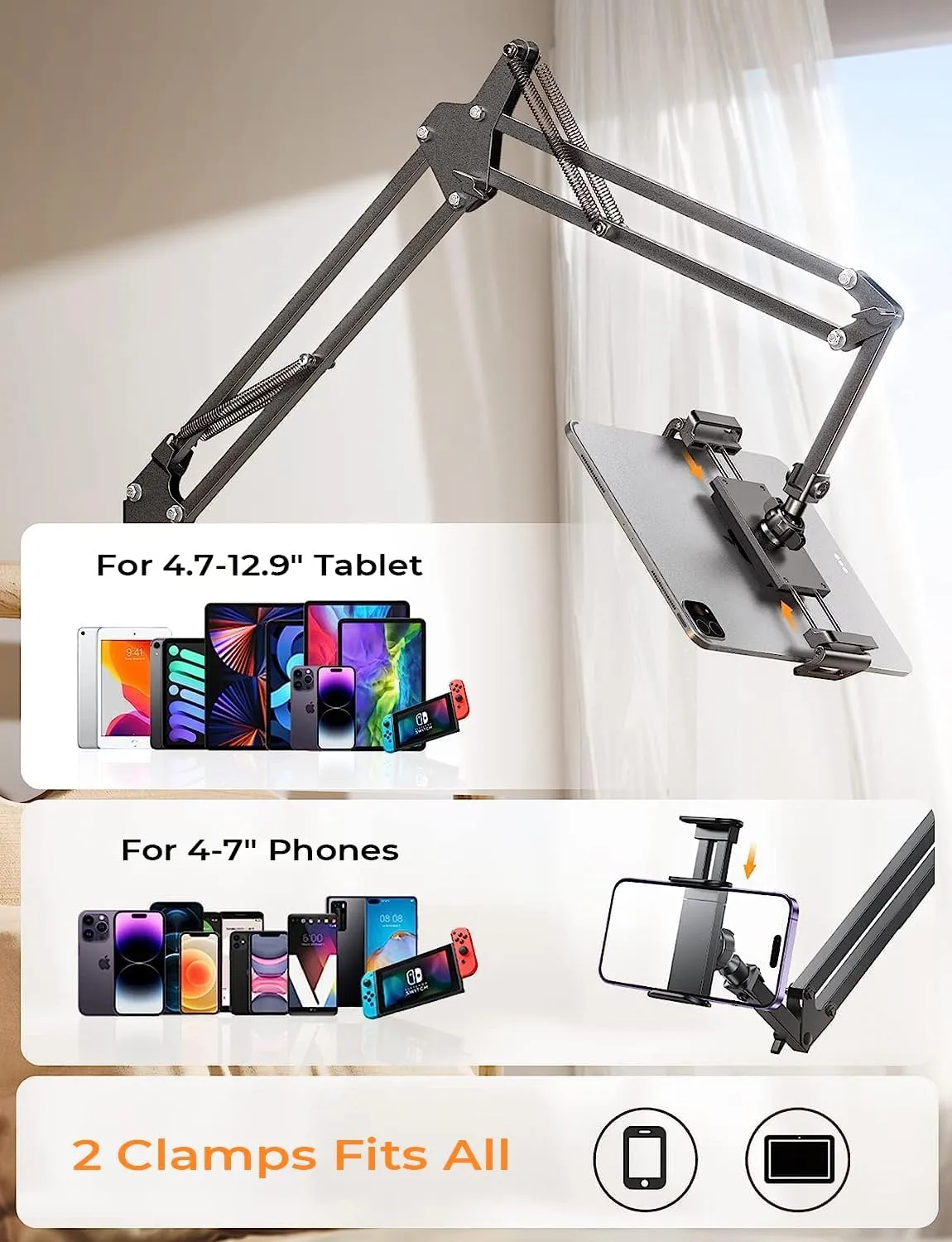 Lisen 2 Clamps Tablet Phone Stand for Desk