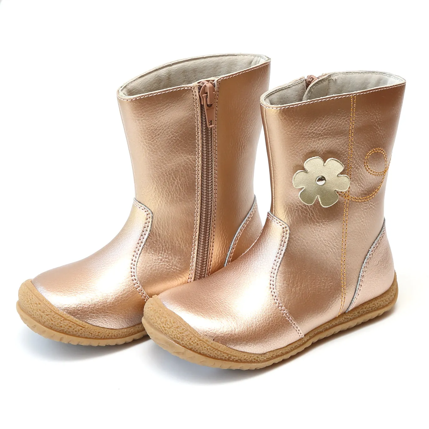 Madison Rosegold Leather Flower Mid Boot