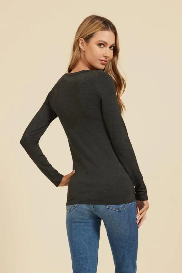 Majestic Long Sleeve Soft Touch  Viscose Crewneck in Anthracite