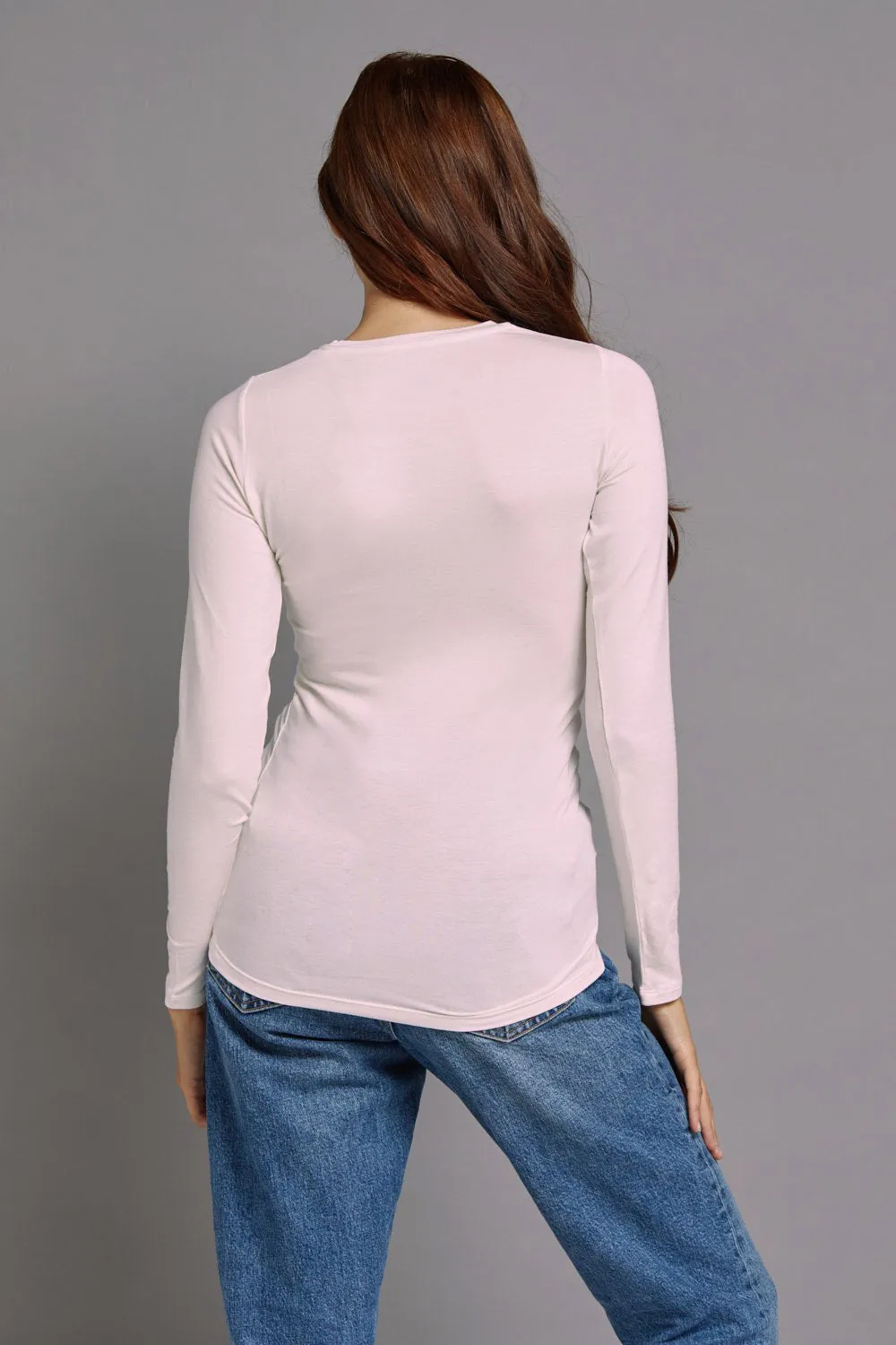 Majestic Long Sleeve Soft Touch Viscose Crewneck in Petale