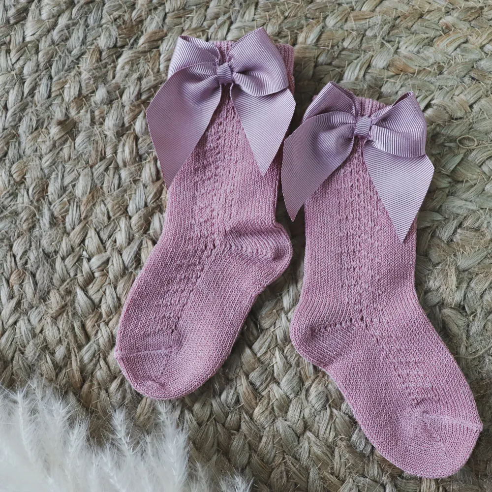 Meia Pata Dry Pink Grosgrain Bow Knee Socks