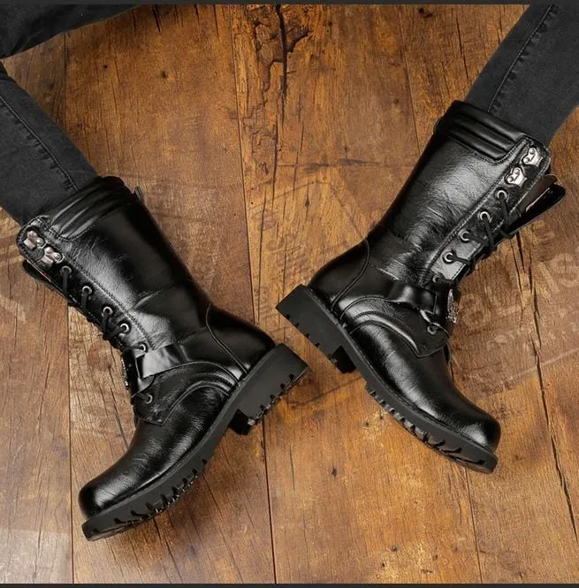 Men's Punk Laced Up Faux Leather Military Combat Boots