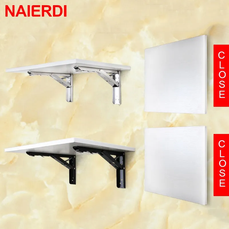 NAIERDI 2PCS Triangle Folding Angle Bracket Heavy Support Adjustable Wall Mounted Bench Table Shelf Bracket Furniture Hardware