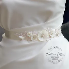 Natalie Wedding dress sash belt - floral with lace - ivory - color options available