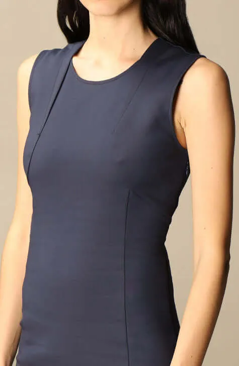 Navy Knee Length Sheath Dress