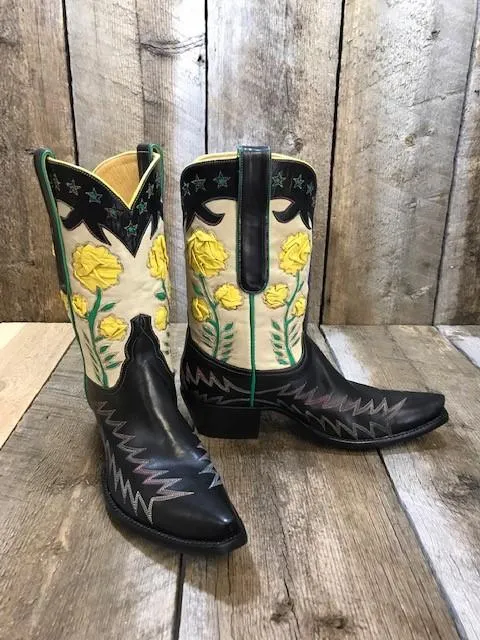 "Black Calf  Yellow Roses " Raised Stitch Tres Outlaws Women's Classic Boot 2541