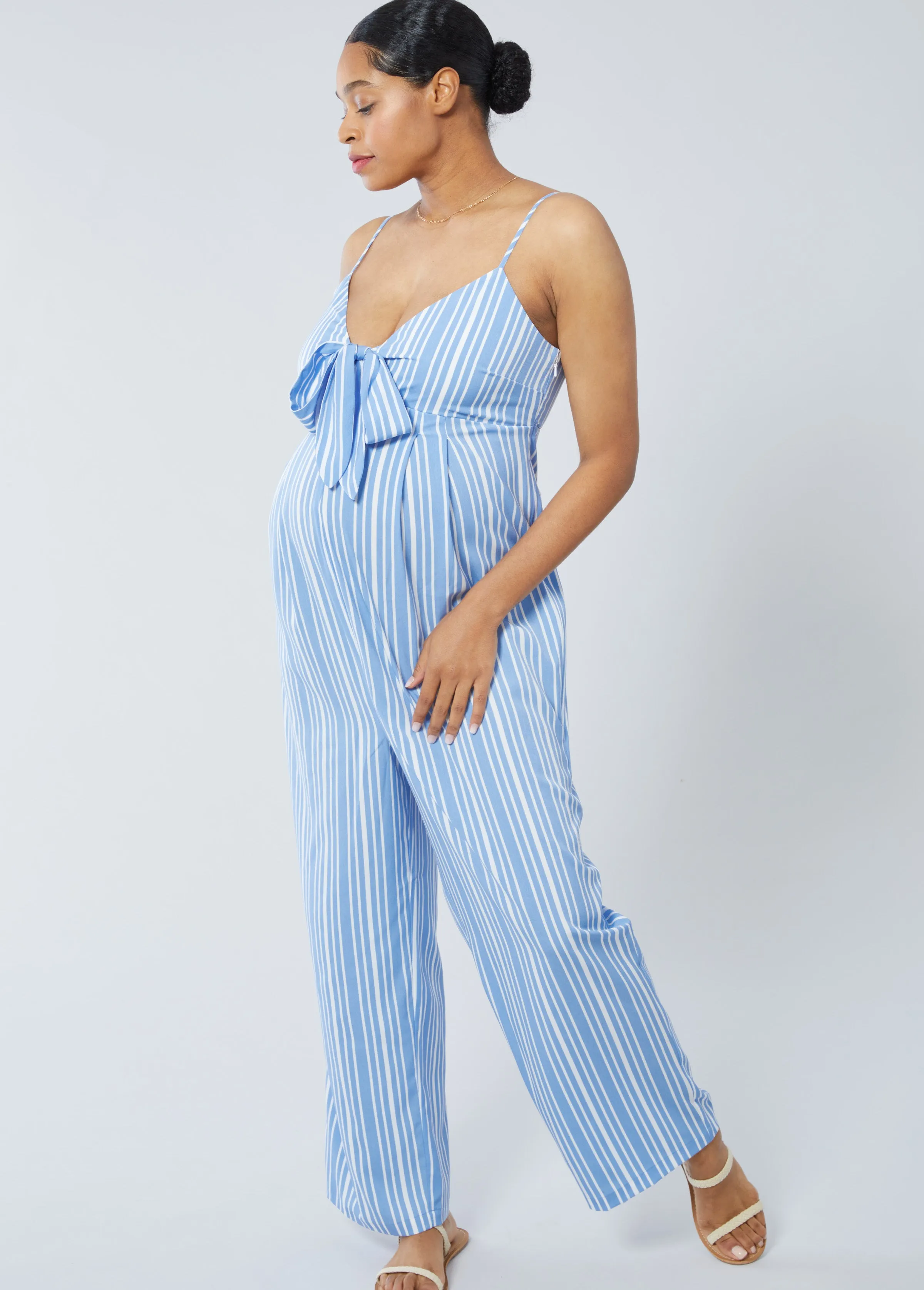 The Tie It Together Blue Maternity   Nursing Jumpsuit