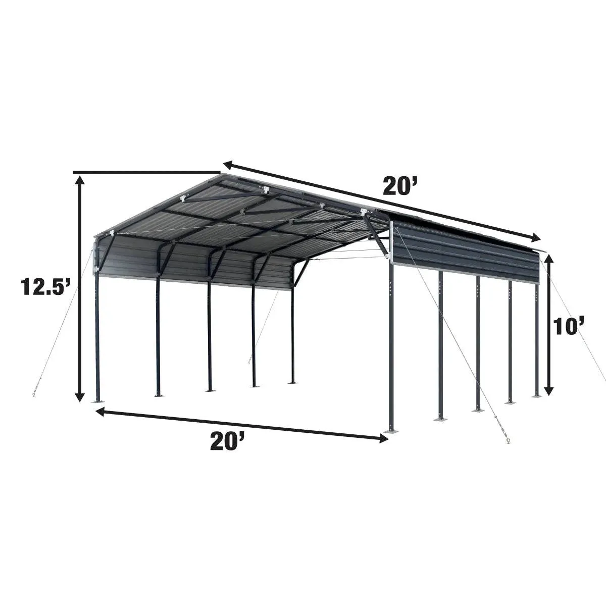 TMG Industrial 20’ x 20’ Metal Shed Carport, 10’ Open Sidewalls, 400 Sq-Ft, 27 GA Corrugated Panels, TMG-MSC2020