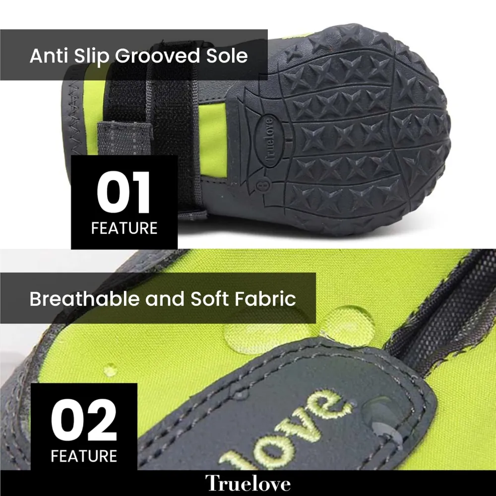 Truelove Waterproof Pet Boots for Dogs (Neon Yellow, Set of 4)